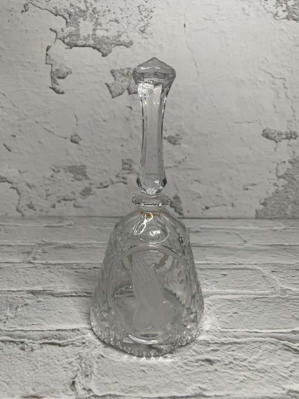Vintage Lead Crystal Lord's Prayer and Praying Hands Etched Glass Bell
